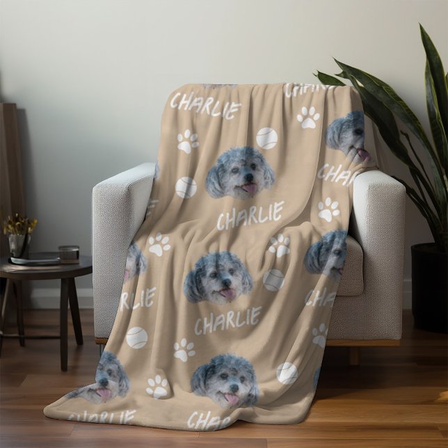 Poodle Dog, Camel Custom Photo and Name, Pet Fleece Blanket (Creator Uploaded)
