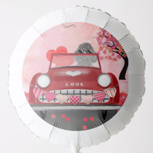 Poodle Dog Car with Hearts Valentine's Balloon