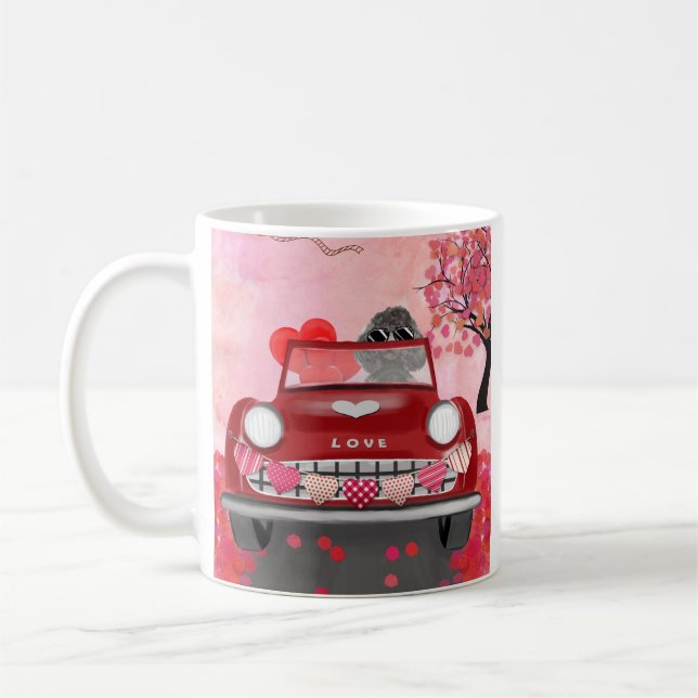 Poodle Dog Car with Hearts Valentine's  Coffee Mug (Left)