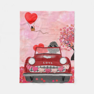 Poodle Dog Car with Hearts Valentine's Fleece Blanket
