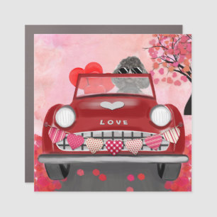 Poodle Dog Car with Hearts Valentine's  Magnet