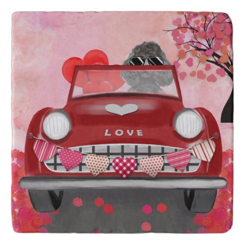 Poodle Dog Car with Hearts Valentines  Trivet