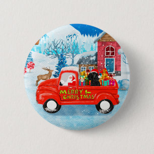 Poodle Dog Christmas Delivery Truck Snow Button