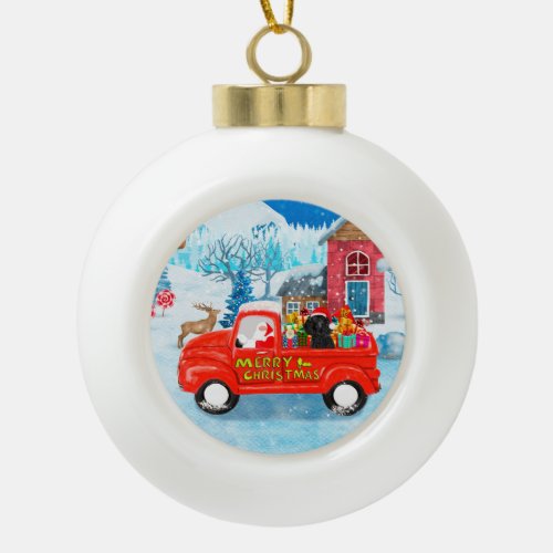 Poodle Dog Christmas Delivery Truck Snow Ceramic Ball Christmas Ornament