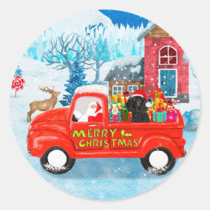 Poodle Dog Christmas Delivery Truck Snow Classic Round Sticker