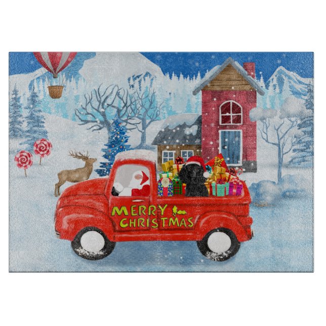 Poodle Dog Christmas Delivery Truck Snow Cutting Board (Front)