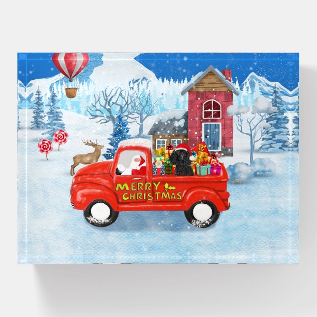 Poodle Dog Christmas Delivery Truck Snow Paperweight (Front)