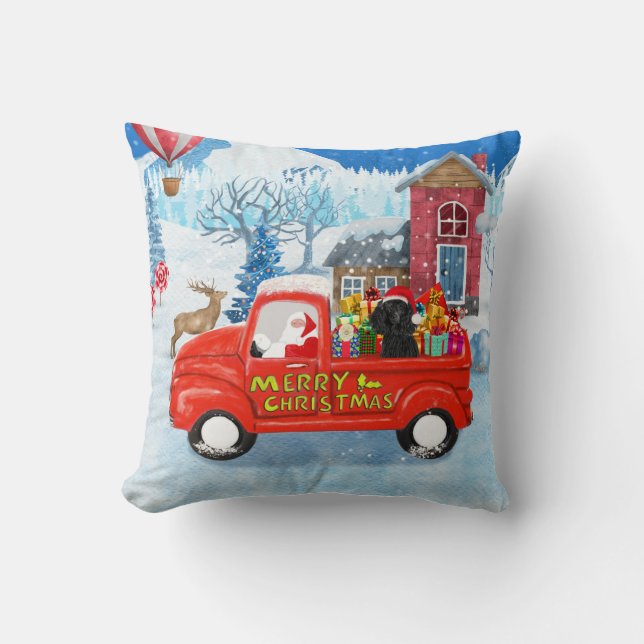 Poodle Dog Christmas Delivery Truck Snow Throw Pillow (Front)