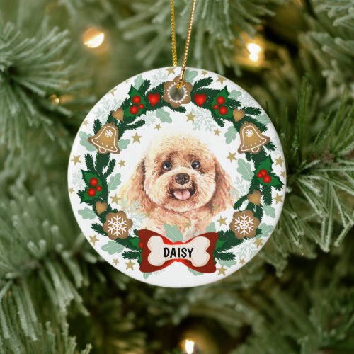 Poodle Dog Christmas Dog Cookie Wreath Ceramic Ornament