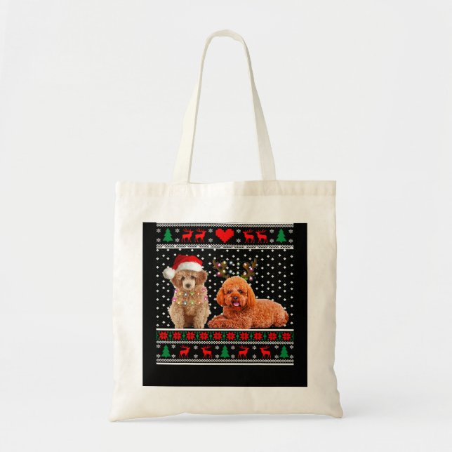 Poodle Dog Christmas Dog Light Ugly Sweater 30 Tote Bag (Front)