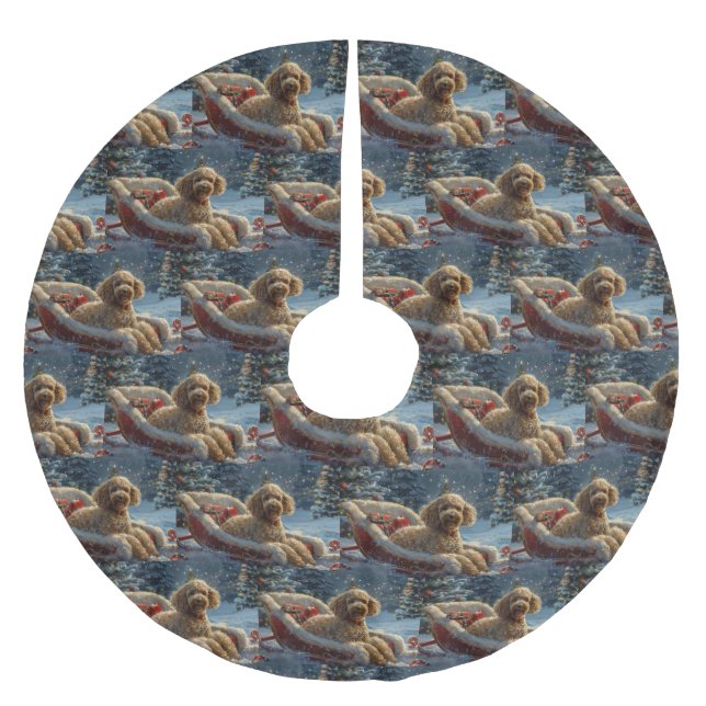 Poodle Dog Christmas Festive  Brushed Polyester Tree Skirt (Front)