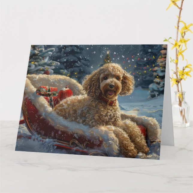 Poodle Dog Christmas Festive  Card (Yellow Flower)