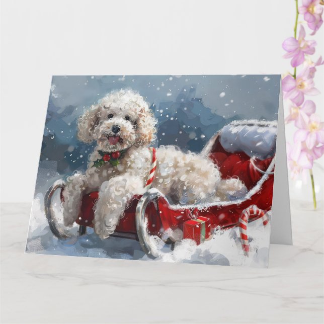 Poodle Dog Christmas Festive Card (Orchid)