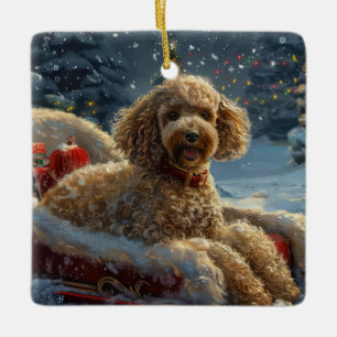 Poodle Dog Christmas Festive Ceramic Ornament