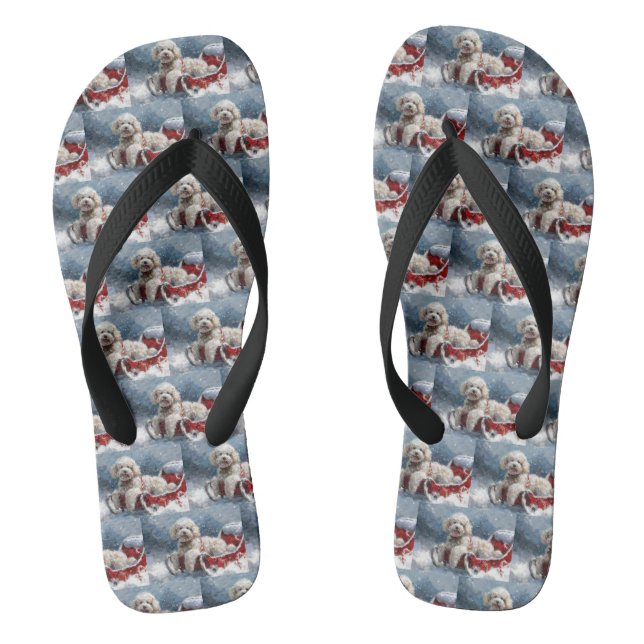 Poodle Dog Christmas Festive Flip Flops (Footbed)