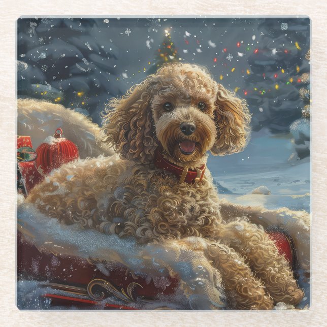 Poodle Dog Christmas Festive  Glass Coaster (Front)