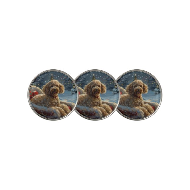 Poodle Dog Christmas Festive  Golf Ball Marker (3 Up)