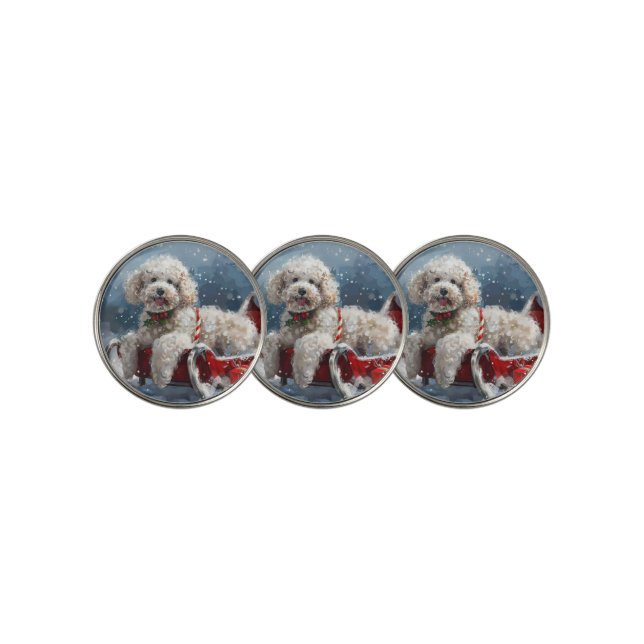 Poodle Dog Christmas Festive Golf Ball Marker (3 Up)