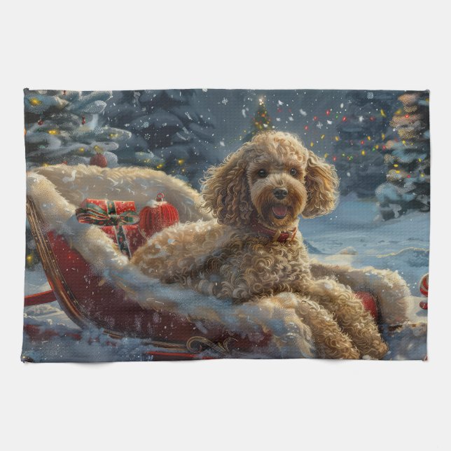 Poodle Dog Christmas Festive  Kitchen Towel (Horizontal)