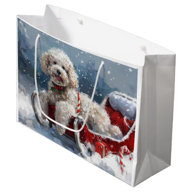 Poodle Dog Christmas Festive Large Gift Bag (Front Angled)