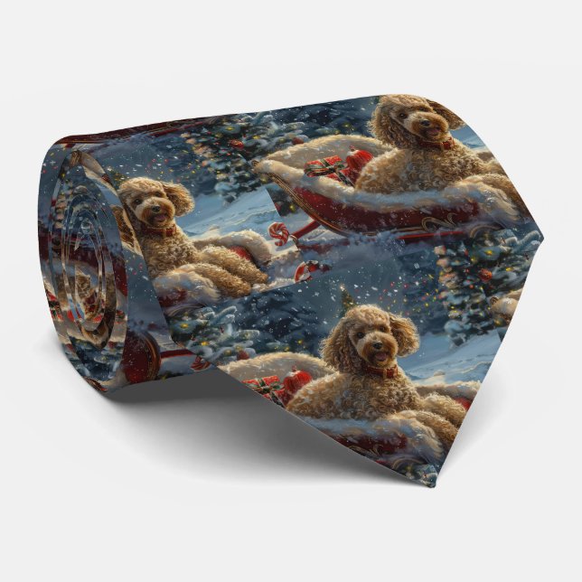 Poodle Dog Christmas Festive  Neck Tie (Rolled)