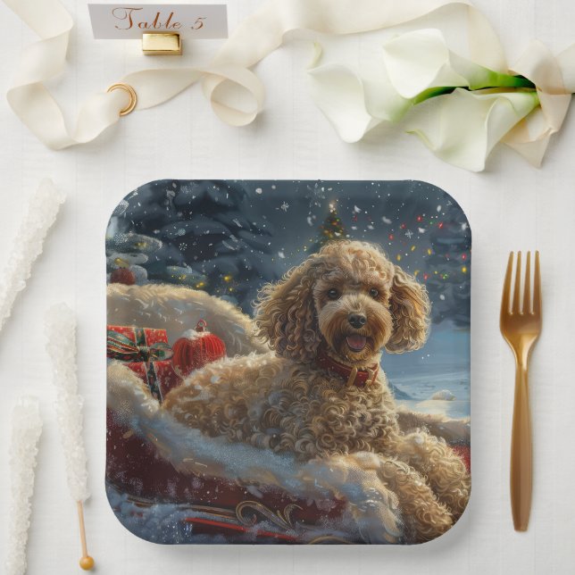 Poodle Dog Christmas Festive  Paper Plates (Wedding)