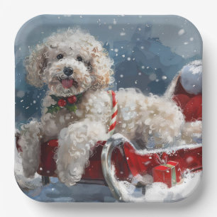 Poodle Dog Christmas Festive Paper Plates