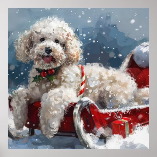 Poodle Dog Christmas Festive Poster