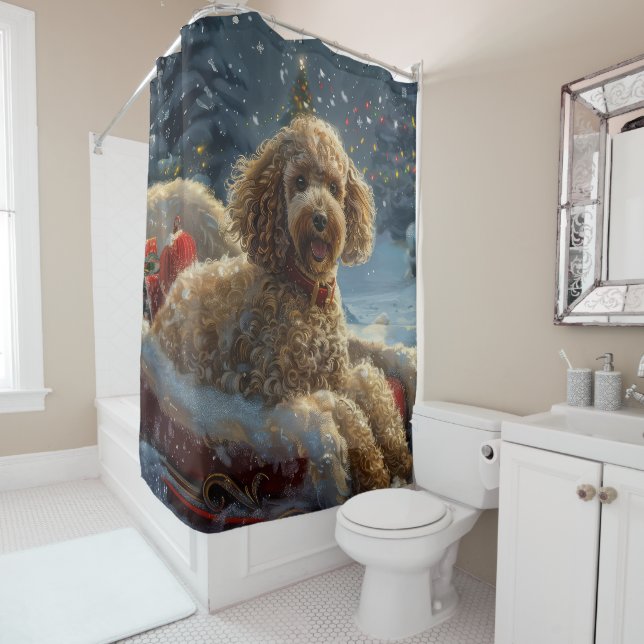 Poodle Dog Christmas Festive  Shower Curtain (In Situ)