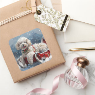 Poodle Dog Christmas Festive Square Sticker