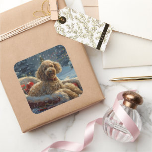 Poodle Dog Christmas Festive  Square Sticker
