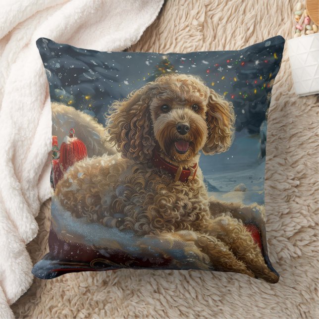Poodle Dog Christmas Festive  Throw Pillow (Blanket)