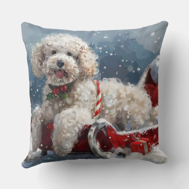 Poodle Dog Christmas Festive Throw Pillow (Back)