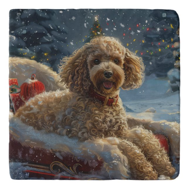 Poodle Dog Christmas Festive  Trivet (Front)