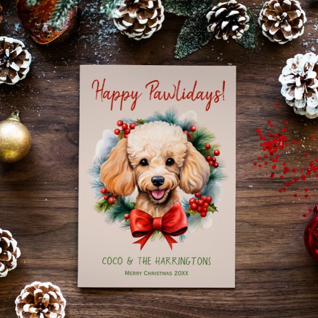 Poodle Dog Christmas Happy Pawlidays Howlidays Holiday Card (Creator Uploaded)
