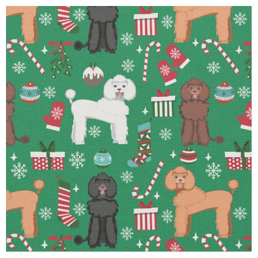 Poodle dog christmas holiday fabric