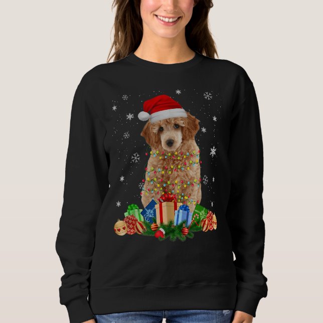 Poodle Dog Christmas Lights Funny Hat Santa Xmas G Sweatshirt (Front)