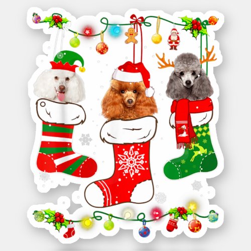 Poodle Dog Christmas Lights Puppy Poodle Dog Lover Sticker