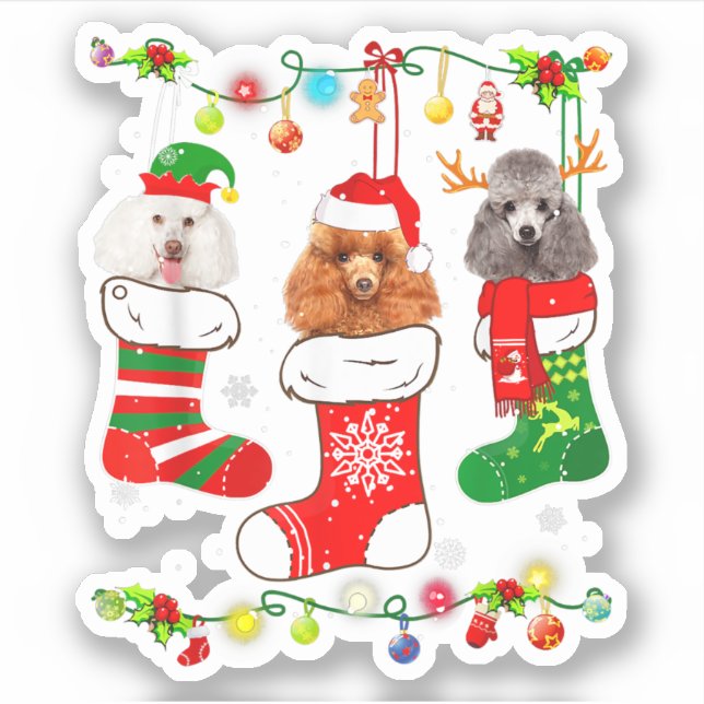 Poodle Dog Christmas Lights Puppy Poodle Dog Lover Sticker (Front)