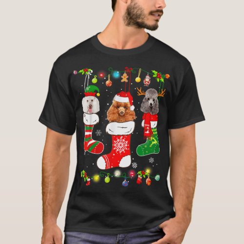 Poodle Dog Christmas Lights Puppy Poodle Dog Lover T_Shirt