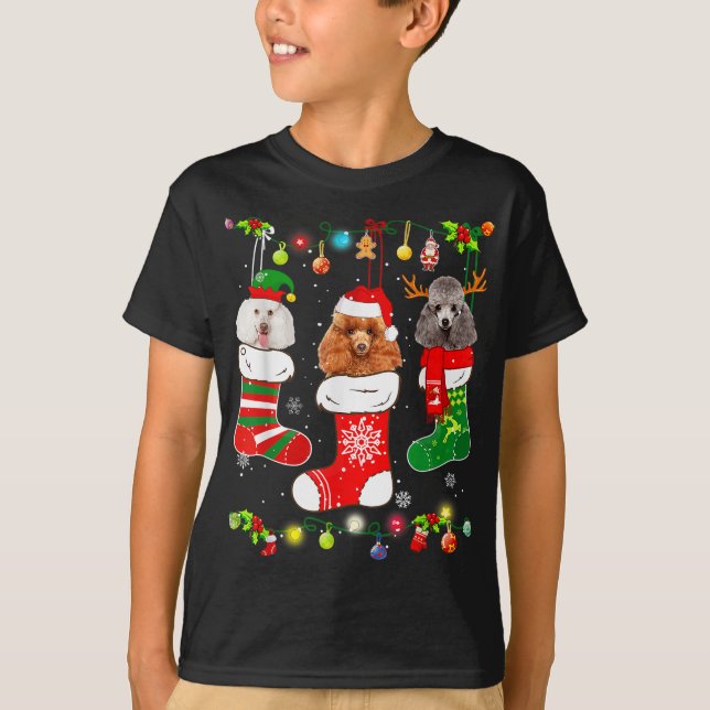Poodle Dog Christmas Lights Puppy Poodle Dog Lover T-Shirt (Front)