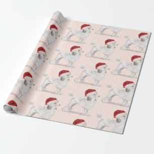 Poodle Dog Christmas Santa Hat Wrapping Paper