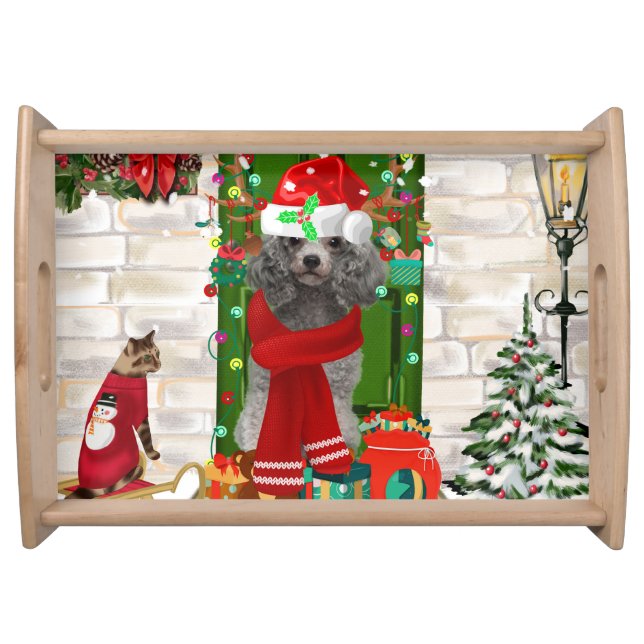 Poodle Dog Christmas  Serving Tray (Front)