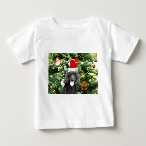 Poodle Dog Christmas Tree Snowman Red Santa Hat Baby T_Shirt