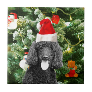 Poodle Dog Christmas Tree Snowman Red Santa Hat Ceramic Tile