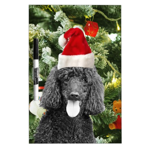 Poodle Dog Christmas Tree Snowman Red Santa Hat Dry Erase Board
