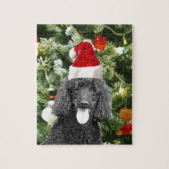 Poodle Dog Christmas Tree Snowman Red Santa Hat Jigsaw Puzzle (Vertical)