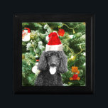 Poodle Dog Christmas Tree Snowman Red Santa Hat Keepsake Box<br><div class="desc">Cute Poodle Dog wearing red santa hat with  Christmas Tree Snowman ornament in background.</div>
