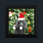 Poodle Dog Christmas Tree Snowman Red Santa Hat Keepsake Box<br><div class="desc">Cute Poodle Dog wearing red santa hat with  Christmas Tree Snowman ornament in background.</div>