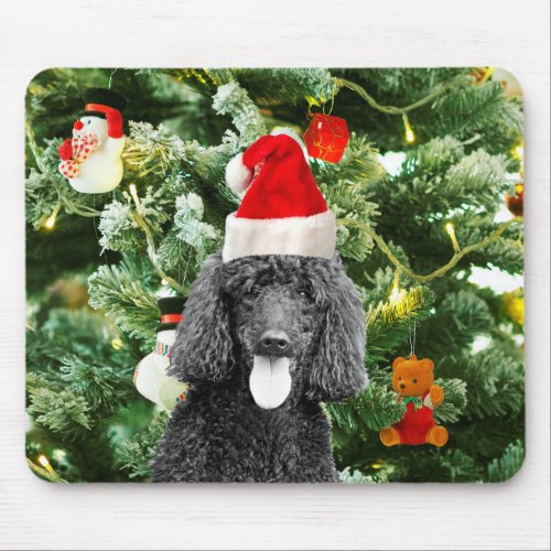 Poodle Dog Christmas Tree Snowman Red Santa Hat Mouse Pad